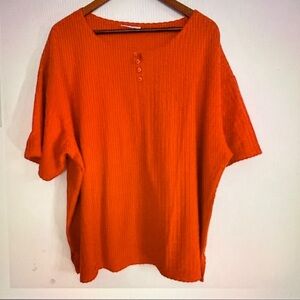 Woman Casual Orange Short Sleeve Waffle Pullover T Shirt Top Size 4X (Unbranded)